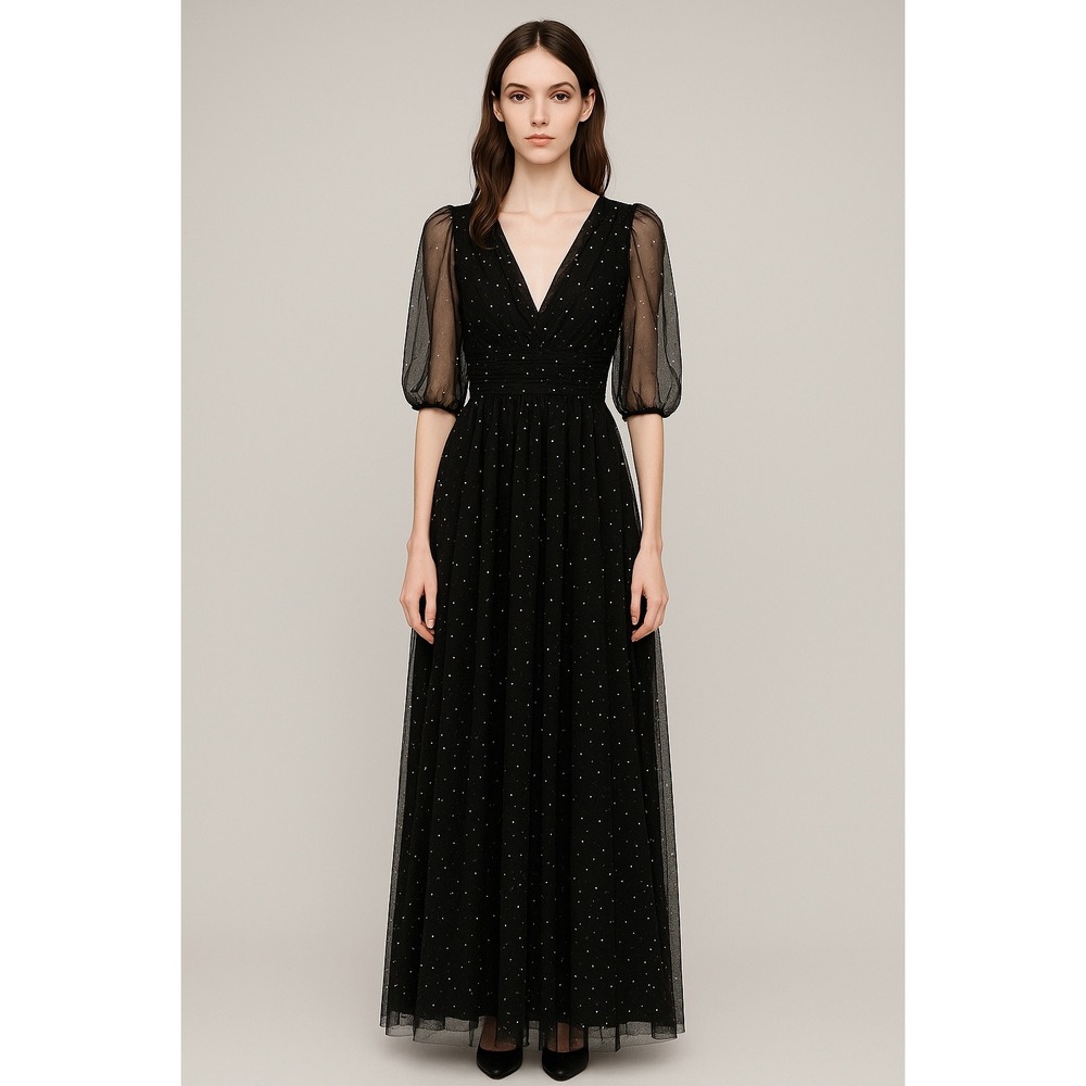 Miss Ord Starry Night Maxi Dress Womens Size‎ Medium Black Mesh Whimsygoth